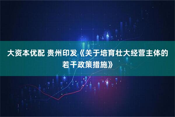 大资本优配 贵州印发《关于培育壮大经营主体的若干政策措施》